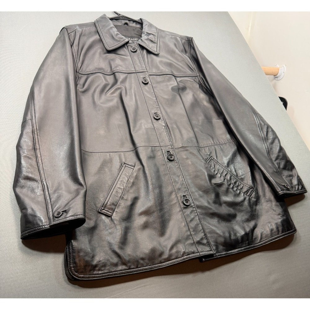 VINTAGE Centigrade Black Leather Coat Y2K 90s Button Up Car Coat | Women's Large